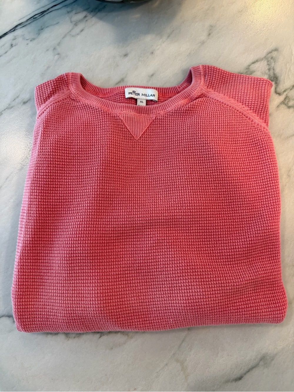 Peter Millar Coral-Pink Waffle Crewneck Sweater